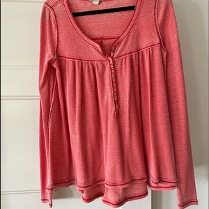 FREE PEOPLE long sleeve waffle orange baby doll top